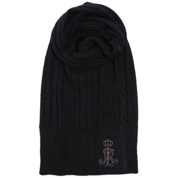 Lauren Ralph Lauren Women\'s Logo and Stone Cable Scarf Black NEW
